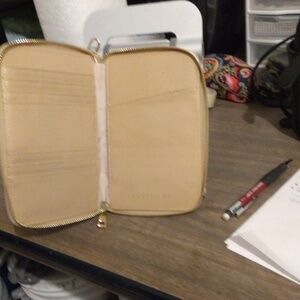 Lost Wander - Zip-Around Leather Wallet in Tan with Gold Hardware